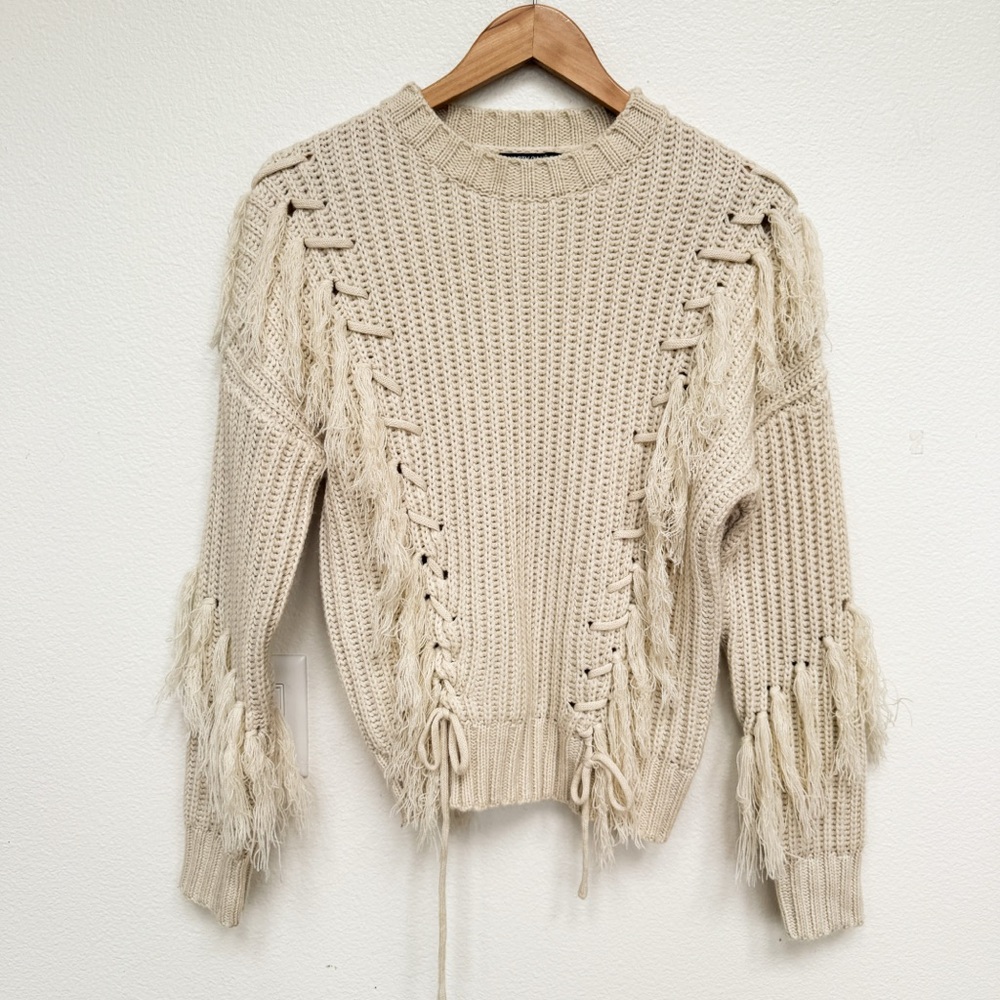 Nasty Gal Boho Fringe Cream Sweater Size S
